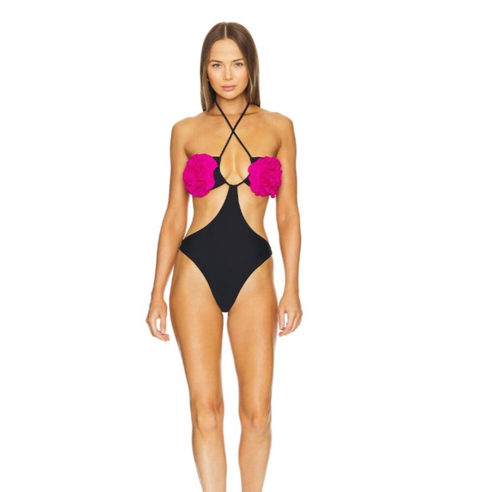 Lovers and Friends black Eloise one piece cutout swimsuit ruffles beachy Small